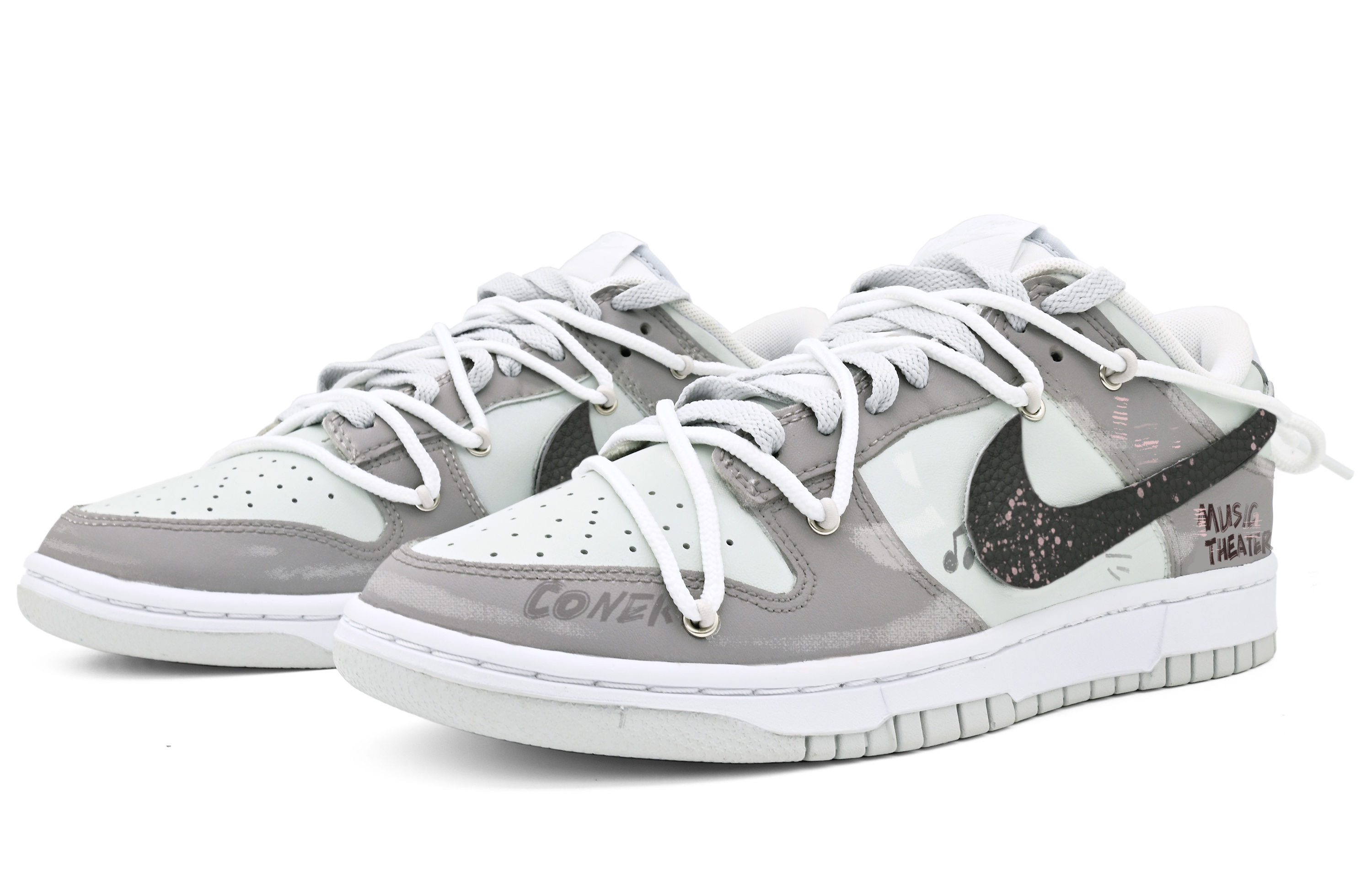 Lookbook 【訂製球鞋】Nike Dunk Low 塗鴉音樂 高級 西海岸 貼皮 簡約 解構 低筒 滑板鞋 男款 灰白