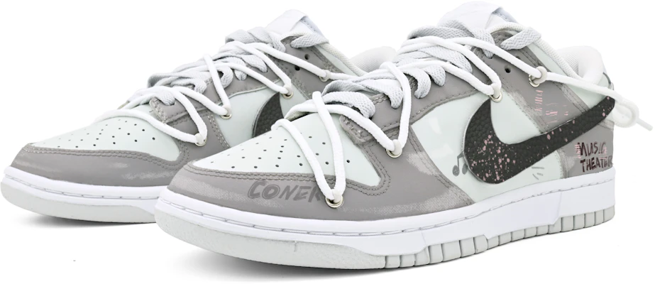 【訂製球鞋】Nike Dunk Low 塗鴉音樂 高級 西海岸 貼皮 簡約 解構 低筒 滑板鞋 男款 灰白 Lookbook 【訂製球鞋】Nike Dunk Low 塗鴉音樂 高級 西海岸 貼皮 簡約 解構 低筒 滑板鞋 男款 灰白