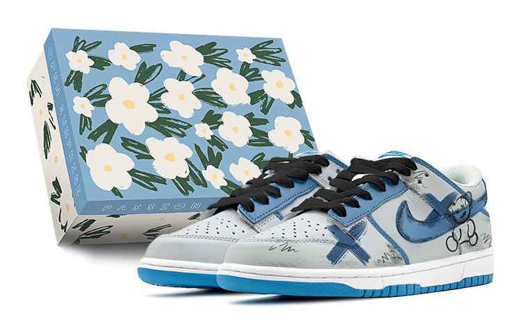 Buy 【客製化籃球鞋】Nike Dunk Low 街頭塗鴉 童趣布偶熊 解構設計 特殊鞋盒 磨損耐受 低筒 滑板鞋 男款 藍灰