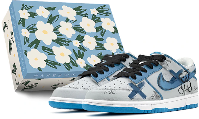 【客製化籃球鞋】Nike Dunk Low 街頭塗鴉 童趣布偶熊 解構設計 特殊鞋盒 磨損耐受 低筒 滑板鞋 男款 藍灰 Buy 【客製化籃球鞋】Nike Dunk Low 街頭塗鴉 童趣布偶熊 解構設計 特殊鞋盒 磨損耐受 低筒 滑板鞋 男款 藍灰