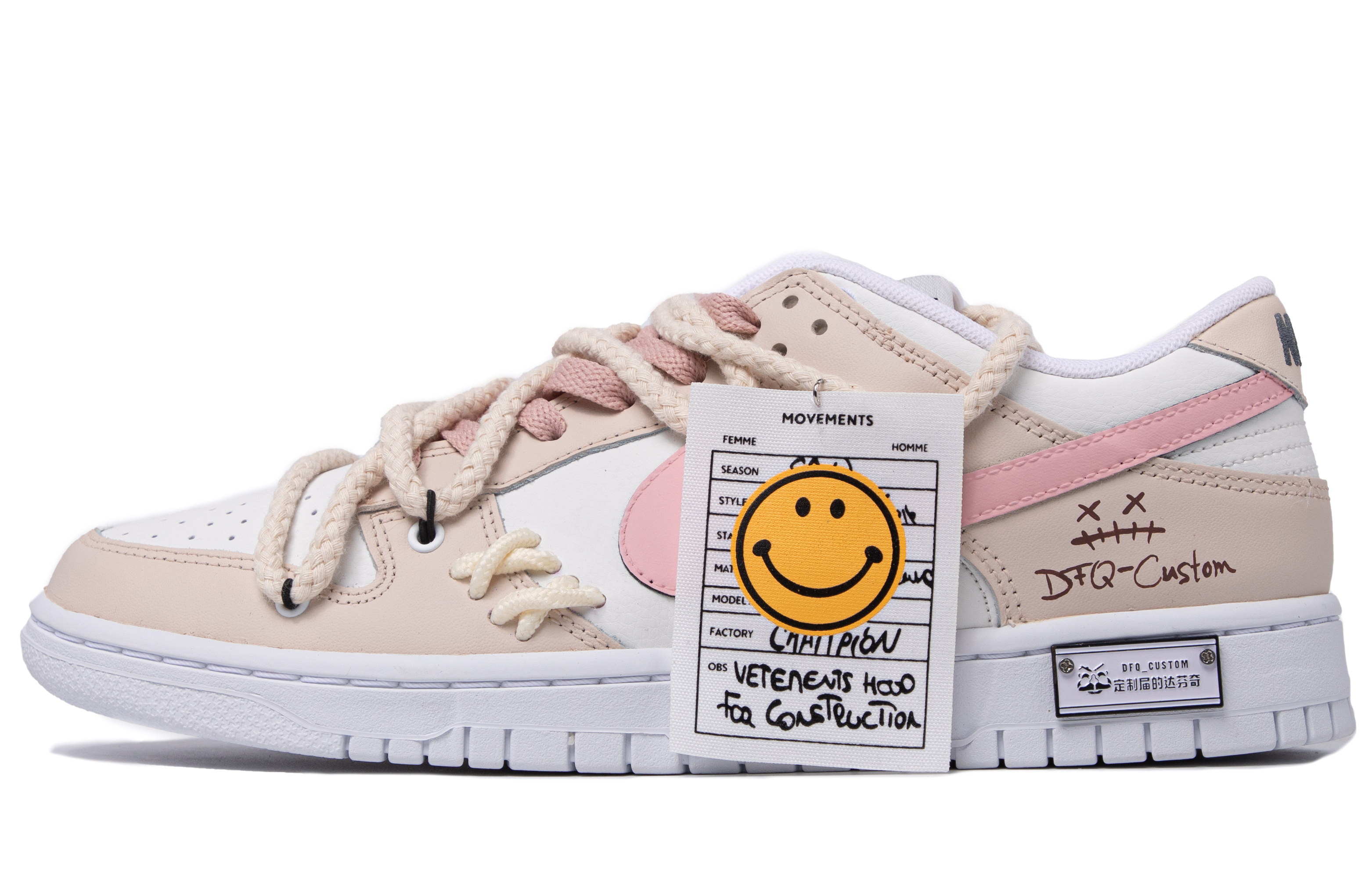 Buy [定制鞋] 耐克Dunk Low '涂鸦微笑' 奶油白粉色 DJ6188-101-(TeamM-男款涂鸦笑脸米白粉)
