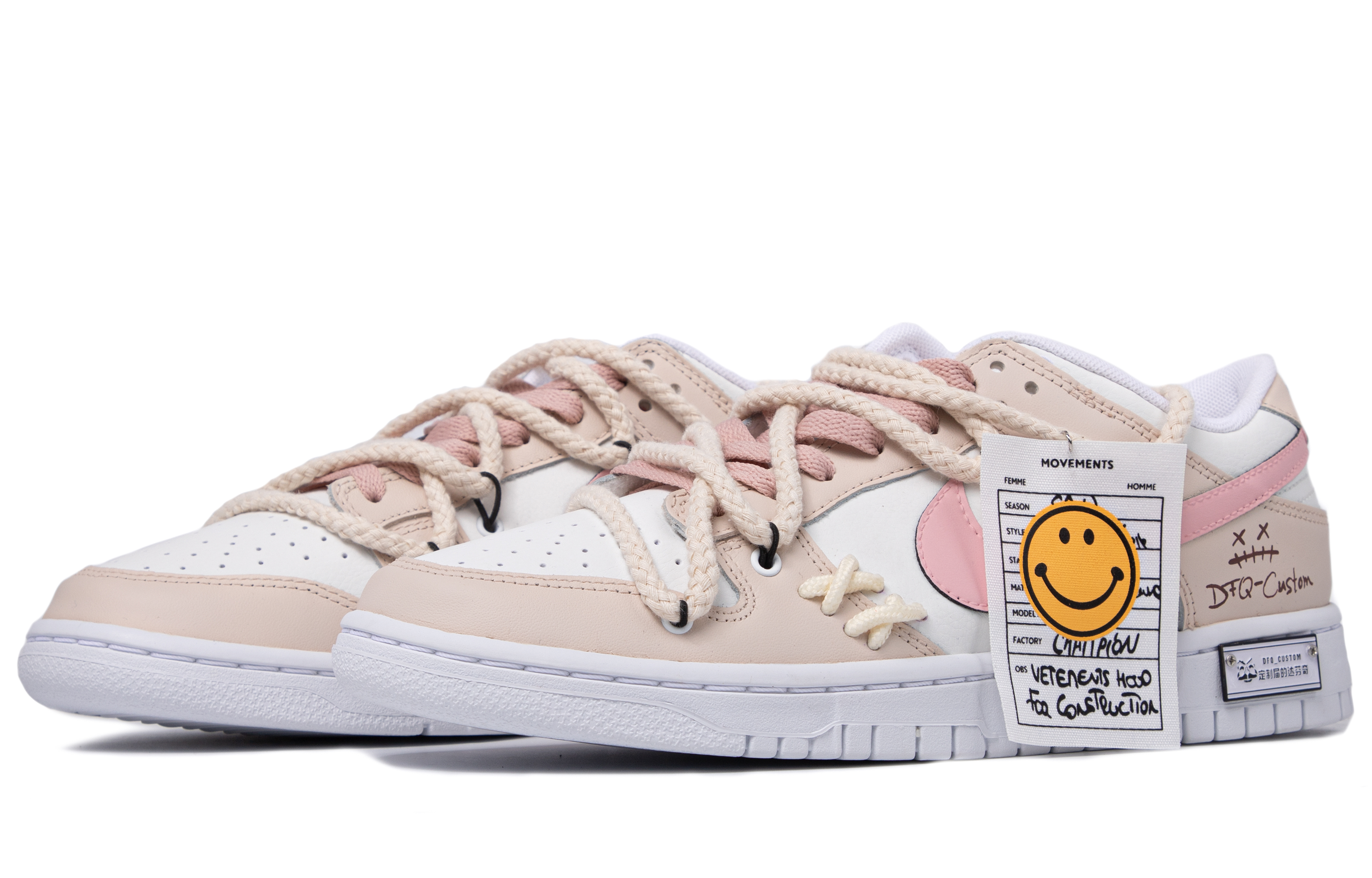 Lookbook [定制鞋] 耐克Dunk Low '涂鸦微笑' 奶油白粉色 DJ6188-101-(TeamM-男款涂鸦笑脸米白粉)