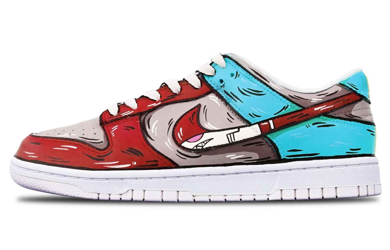 Buy [Kasut Custom] Nike Dunk Low 'Kelabu-Merah-Biru' DH9765-100(TeamT-鲨鱼灰红蓝女S-BOX)