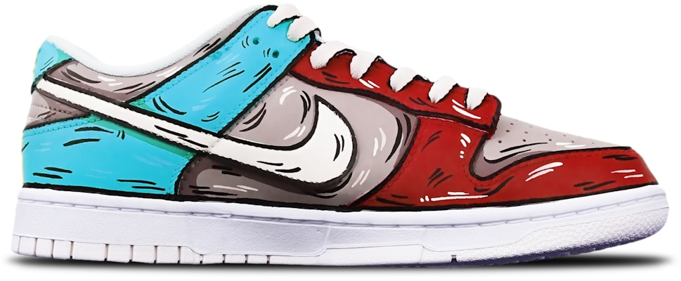 【客製化球鞋】Nike Dunk Low 二次元線條 鯊魚導彈 手繪 限量特殊鞋盒 低筒 板鞋 GS 灰紅藍 Order 【客製化球鞋】Nike Dunk Low 二次元線條 鯊魚導彈 手繪 限量特殊鞋盒 低筒 板鞋 GS 灰紅藍