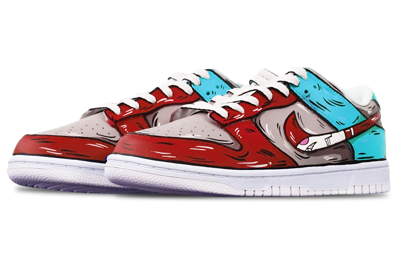 Lookbook [Kasut Custom] Nike Dunk Low 'Kelabu-Merah-Biru' DH9765-100(TeamT-鲨鱼灰红蓝女S-BOX)