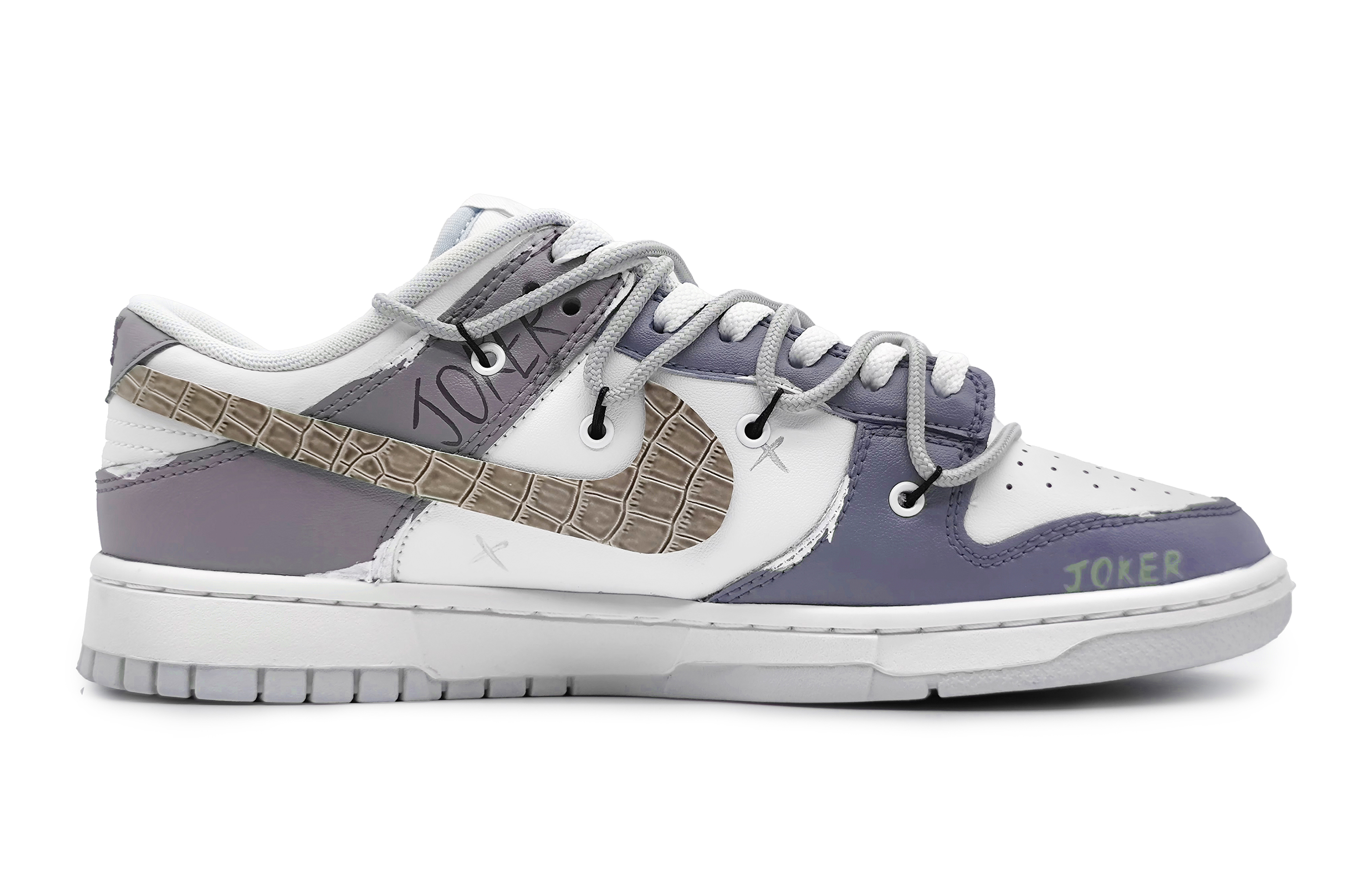 Order [Kasut Custom] Nike Dunk Low 'Kelabu Ungu Magik Angkasa Poker Joker' DH9765-102(Team16-女款魔术空间灰紫)