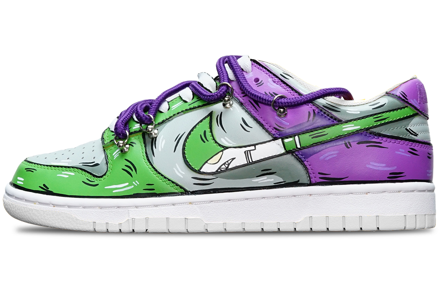 Buy [Nike Sepatu Kustom] Nike Dunk Low 'Hijau-Abu-Ungu Ikan Hiu' DH9765-100(TeamT-鲨鱼绿灰紫女S-BOX)