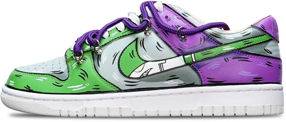 【訂製球鞋】 Nike Dunk Low 拼色二次元 鯊魚鉤 解構雙鞋帶 限量特殊鞋盒 低筒 板鞋 GS 綠灰紫 Buy 【訂製球鞋】 Nike Dunk Low 拼色二次元 鯊魚鉤 解構雙鞋帶 限量特殊鞋盒 低筒 板鞋 GS 綠灰紫