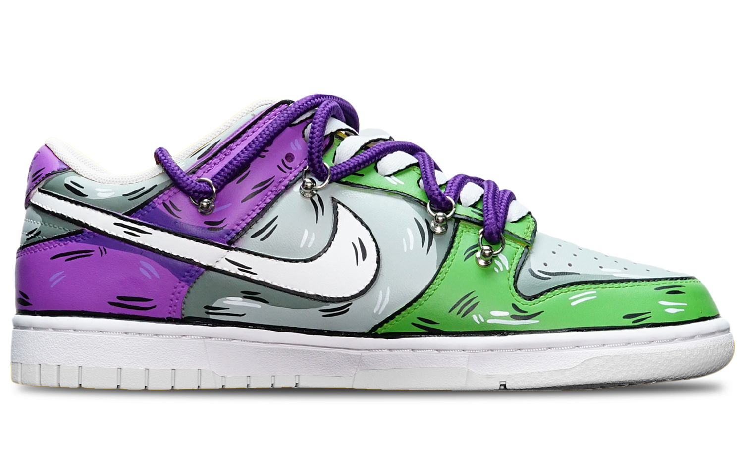 Order [Nike Sepatu Kustom] Nike Dunk Low 'Hijau-Abu-Ungu Ikan Hiu' DH9765-100(TeamT-鲨鱼绿灰紫女S-BOX)