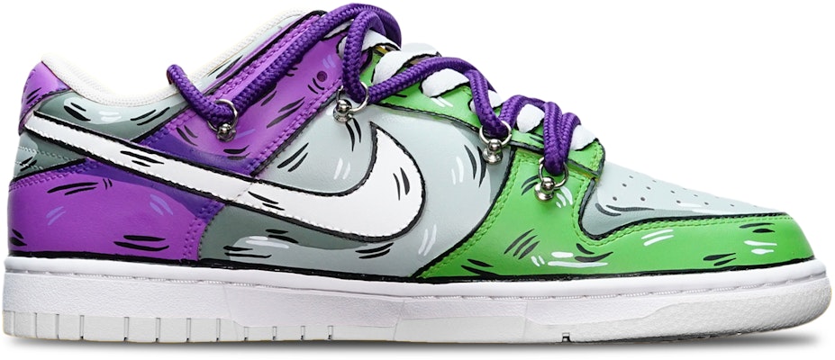 【訂製球鞋】 Nike Dunk Low 拼色二次元 鯊魚鉤 解構雙鞋帶 限量特殊鞋盒 低筒 板鞋 GS 綠灰紫 Order 【訂製球鞋】 Nike Dunk Low 拼色二次元 鯊魚鉤 解構雙鞋帶 限量特殊鞋盒 低筒 板鞋 GS 綠灰紫