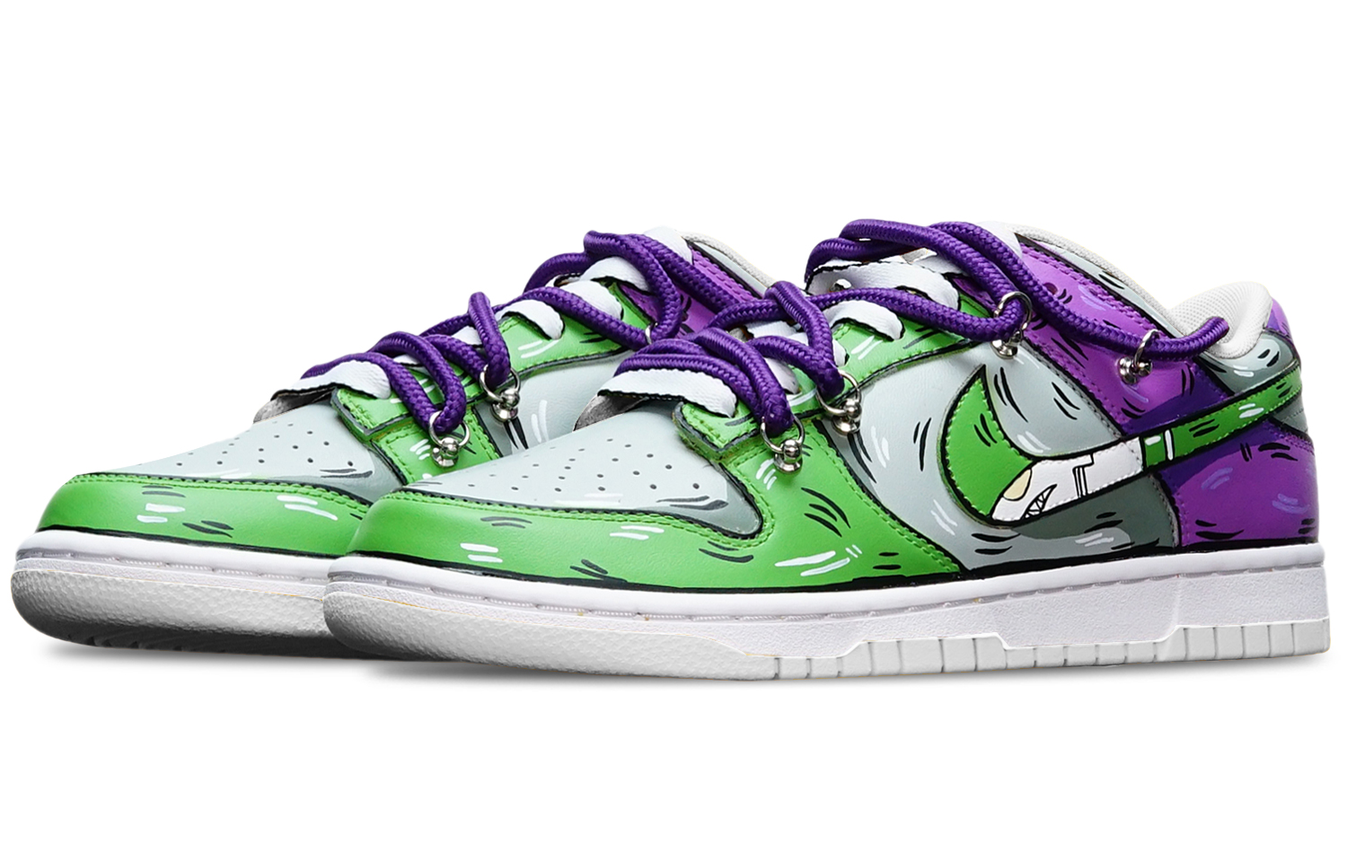 Lookbook [Nike Sepatu Kustom] Nike Dunk Low 'Hijau-Abu-Ungu Ikan Hiu' DH9765-100(TeamT-鲨鱼绿灰紫女S-BOX)