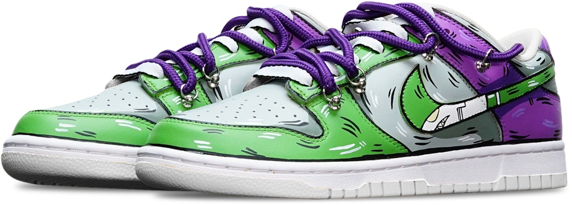 【訂製球鞋】 Nike Dunk Low 拼色二次元 鯊魚鉤 解構雙鞋帶 限量特殊鞋盒 低筒 板鞋 GS 綠灰紫 Lookbook 【訂製球鞋】 Nike Dunk Low 拼色二次元 鯊魚鉤 解構雙鞋帶 限量特殊鞋盒 低筒 板鞋 GS 綠灰紫