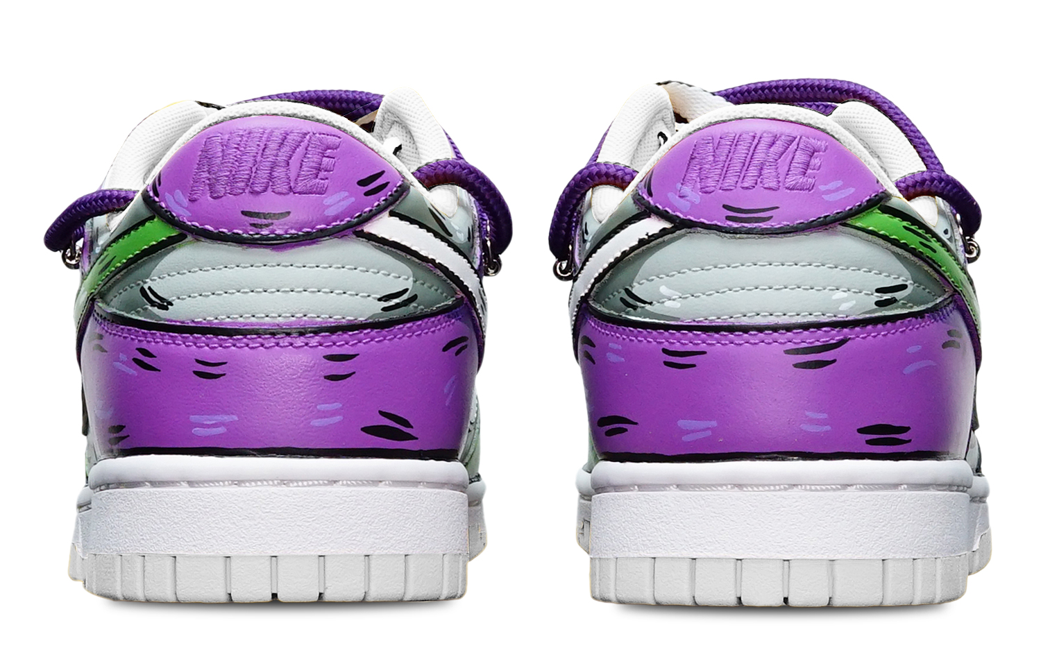 Shop [Nike Sepatu Kustom] Nike Dunk Low 'Hijau-Abu-Ungu Ikan Hiu' DH9765-100(TeamT-鲨鱼绿灰紫女S-BOX)