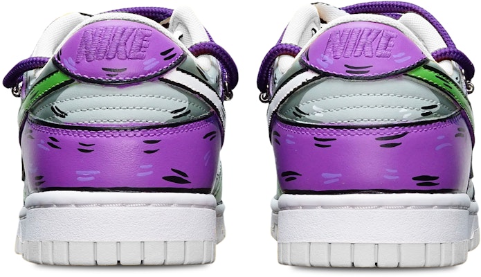 【訂製球鞋】 Nike Dunk Low 拼色二次元 鯊魚鉤 解構雙鞋帶 限量特殊鞋盒 低筒 板鞋 GS 綠灰紫 Shop 【訂製球鞋】 Nike Dunk Low 拼色二次元 鯊魚鉤 解構雙鞋帶 限量特殊鞋盒 低筒 板鞋 GS 綠灰紫