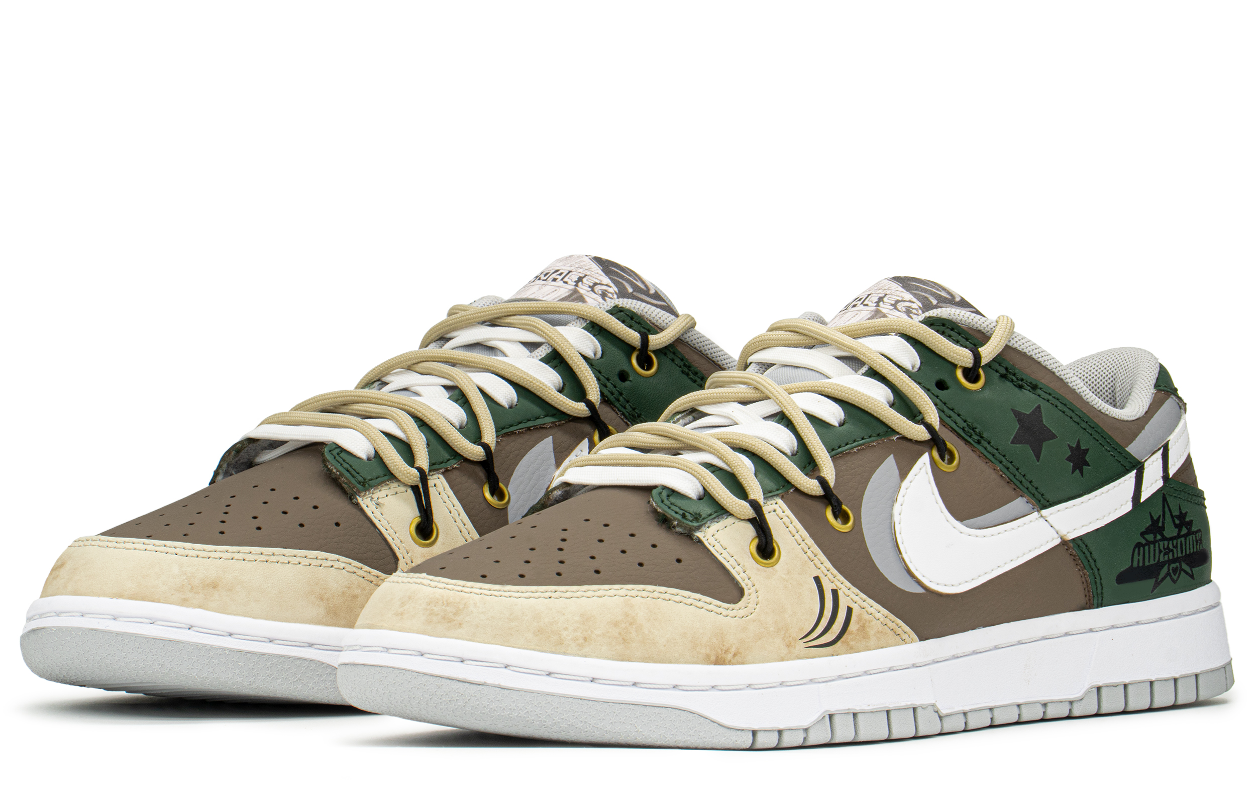Lookbook [Sepatu Kustom] Nike Dunk Low 'Retro Vibe Hijau Coklat' DJ6188-003(TeamA-DK男复古街头S-BOX)