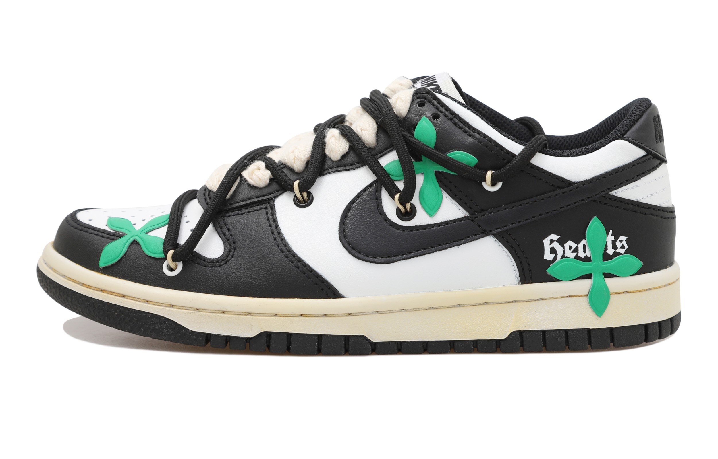 Buy 【訂製球鞋】Nike Dunk Low 綠十字星 Vibe復古磨舊風 高筒 板鞋 GS 黑白綠