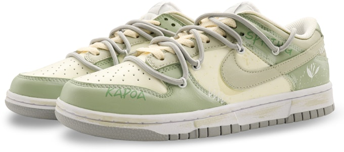 【訂製球鞋】Nike Dunk Low 木棉春意 復古 解構 塗鴉 清新 簡約 低筒 板鞋 GS 綠色 Lookbook 【訂製球鞋】Nike Dunk Low 木棉春意 復古 解構 塗鴉 清新 簡約 低筒 板鞋 GS 綠色