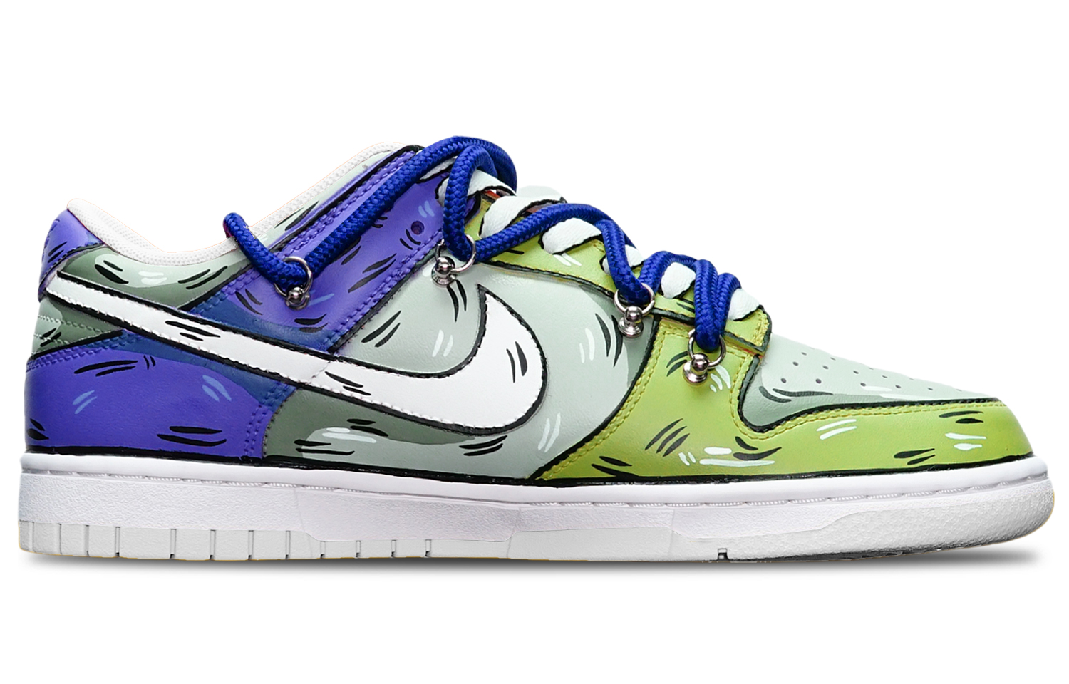 Order 【訂製球鞋】Nike Dunk Low 拼色二維元素 鯊魚鉤子 解構雙鞋帶 限量特殊鞋盒 低筒 板鞋 GS 綠灰藍