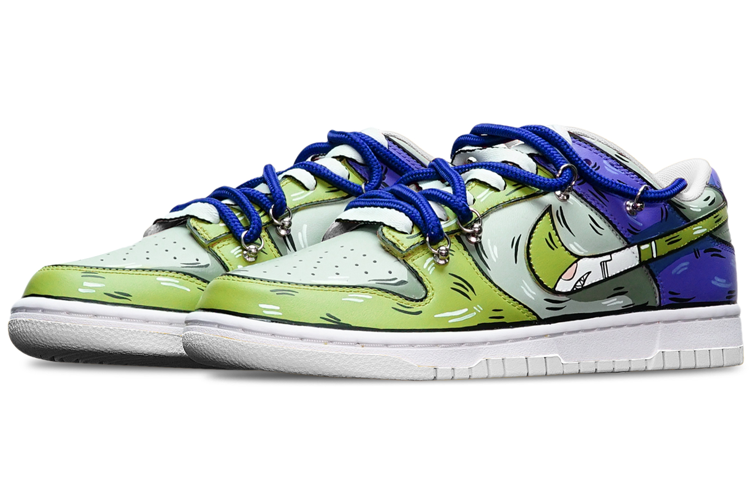 Lookbook 【訂製球鞋】Nike Dunk Low 拼色二維元素 鯊魚鉤子 解構雙鞋帶 限量特殊鞋盒 低筒 板鞋 GS 綠灰藍