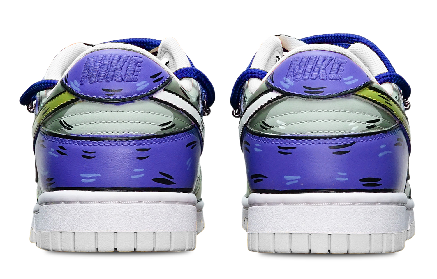 Shop 【訂製球鞋】Nike Dunk Low 拼色二維元素 鯊魚鉤子 解構雙鞋帶 限量特殊鞋盒 低筒 板鞋 GS 綠灰藍