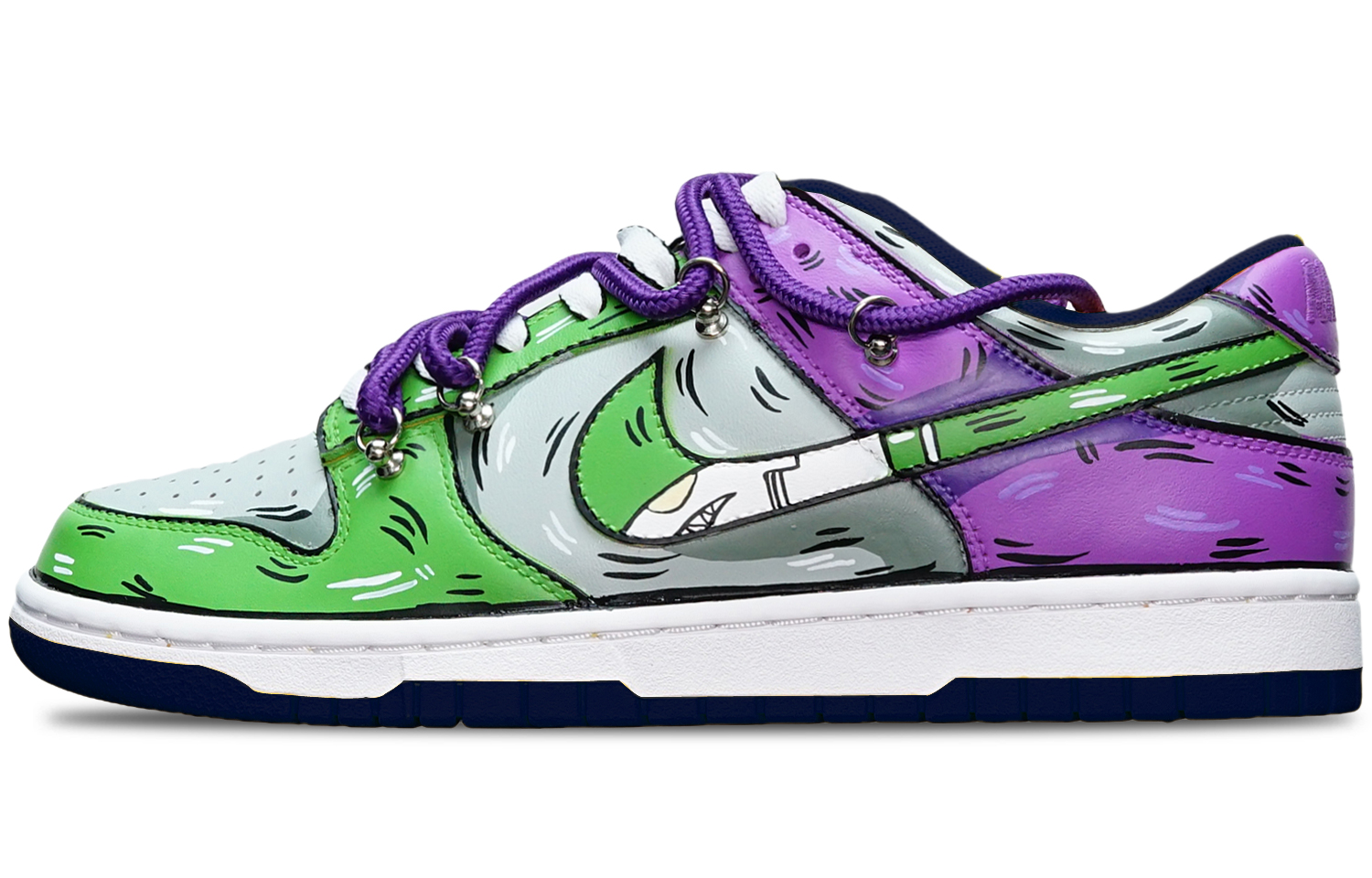 Buy [定制鞋] 耐克Dunk低帮'绿灰紫鲨鱼钩' DH9765-300(TeamT-鲨鱼绿灰紫女S-BOX)