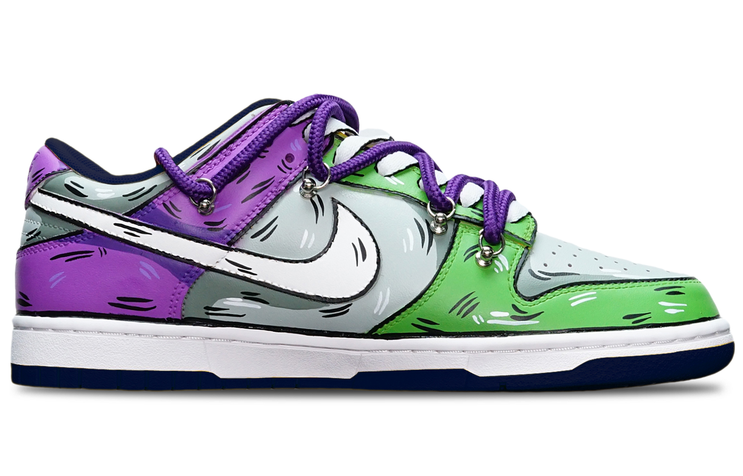 Order [定制鞋] 耐克Dunk低帮'绿灰紫鲨鱼钩' DH9765-300(TeamT-鲨鱼绿灰紫女S-BOX)