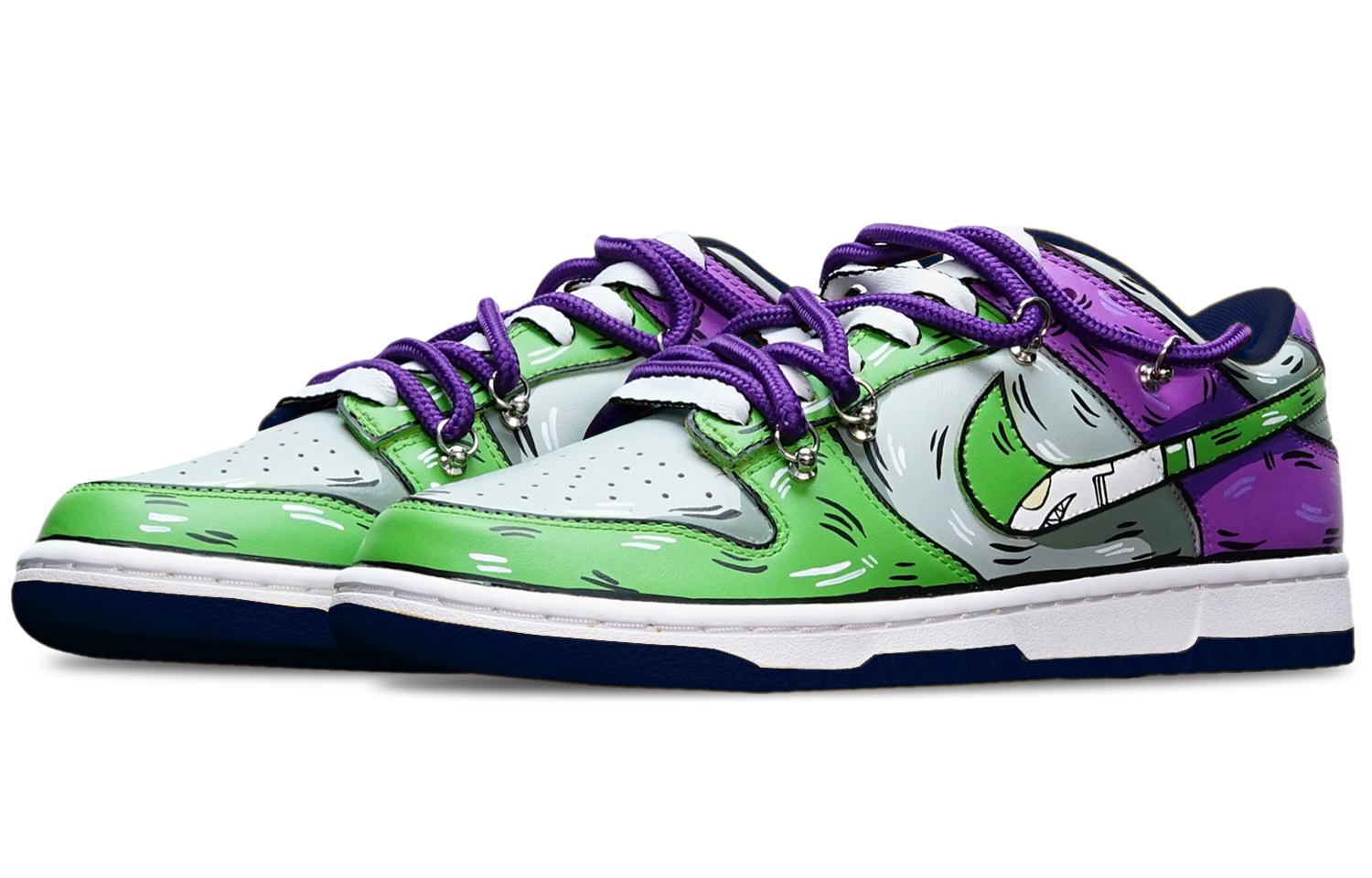 Lookbook [定制鞋] 耐克Dunk低帮'绿灰紫鲨鱼钩' DH9765-300(TeamT-鲨鱼绿灰紫女S-BOX)
