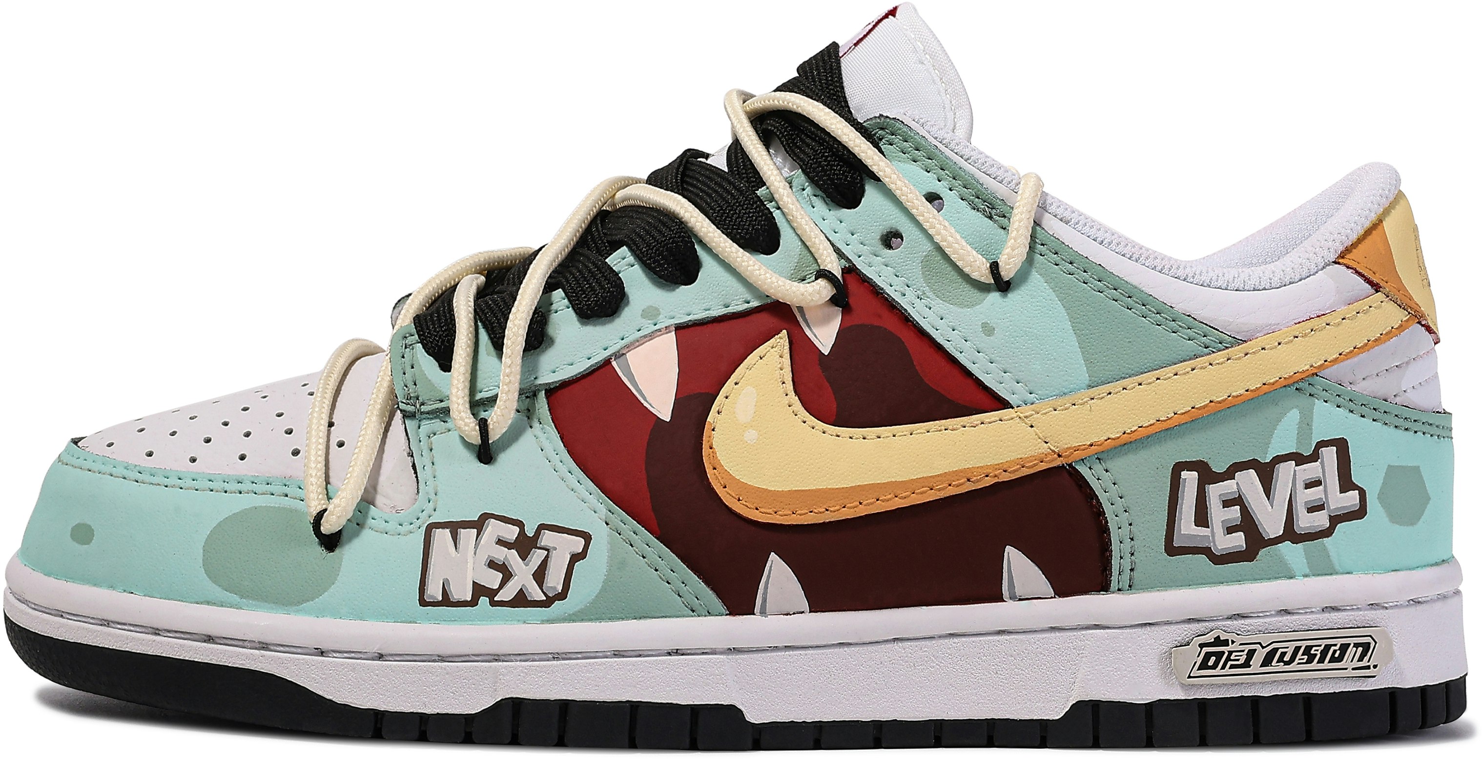 custom-shoes-nike-dunk-low-green-red-yellow-custom-da-vinci