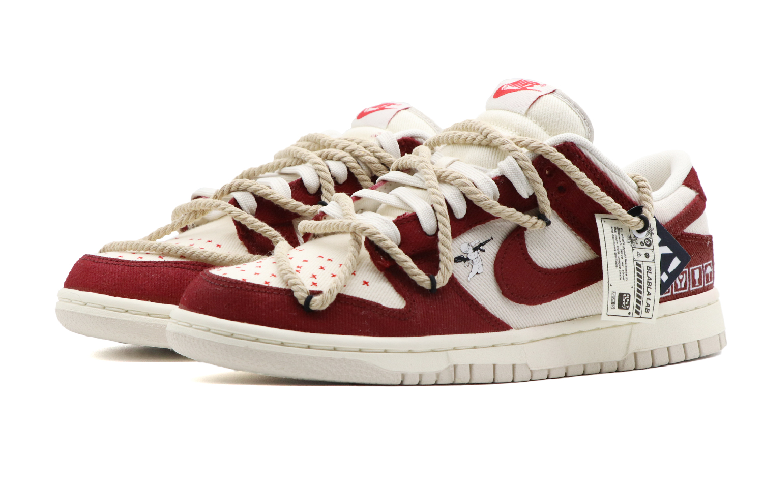 Lookbook [Sepatu Kustom] Nike Dunk Low 'Abu-Coklat-Merah Sashiko' DV0834-100(Team57-男款朱砂)