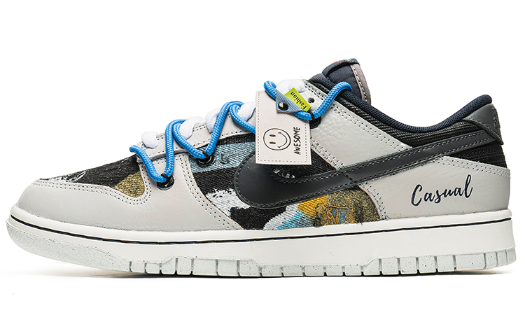 Buy 나이키 덩크 로우 '회색 파란색 추상 미소' (58 characters) DM0108-400(TeamB-灰蓝笑脸)