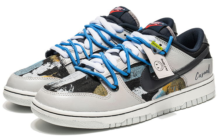 Lookbook 나이키 덩크 로우 '회색 파란색 추상 미소' (58 characters) DM0108-400(TeamB-灰蓝笑脸)