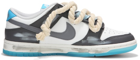 【訂製球鞋】Nike Dunk Low 火心 暗黑塗鴉 十字架 海鹽 解構綁帶 復古做舊 低筒 板鞋 男女同款 灰藍色 Order 【訂製球鞋】Nike Dunk Low 火心 暗黑塗鴉 十字架 海鹽 解構綁帶 復古做舊 低筒 板鞋 男女同款 灰藍色