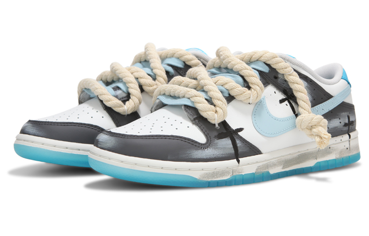 Lookbook [Sepatu Kustom] Nike Dunk Low 'Abu Biru Grafiti Cross' FN3433-141(Team82-男女款暗黑涂鸦海盐蓝)