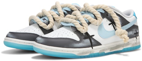 【訂製球鞋】Nike Dunk Low 火心 暗黑塗鴉 十字架 海鹽 解構綁帶 復古做舊 低筒 板鞋 男女同款 灰藍色 Lookbook 【訂製球鞋】Nike Dunk Low 火心 暗黑塗鴉 十字架 海鹽 解構綁帶 復古做舊 低筒 板鞋 男女同款 灰藍色