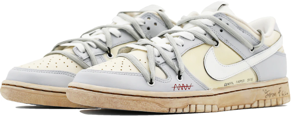 【訂製球鞋】Nike Dunk Low 灰色日記 復古 做舊 解構鞋帶 簡約 低幫 板鞋 GS 淺灰 Lookbook 【訂製球鞋】Nike Dunk Low 灰色日記 復古 做舊 解構鞋帶 簡約 低幫 板鞋 GS 淺灰