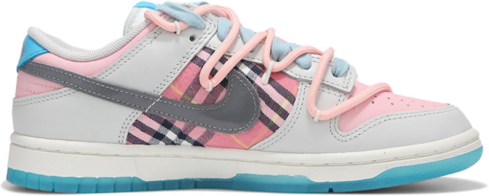 【訂製球鞋】 Nike Dunk Low 火心 灰粉格子 貼標ins風 解構綁帶 復古 低幫 板鞋 男女同款 粉灰色 Order 【訂製球鞋】 Nike Dunk Low 火心 灰粉格子 貼標ins風 解構綁帶 復古 低幫 板鞋 男女同款 粉灰色