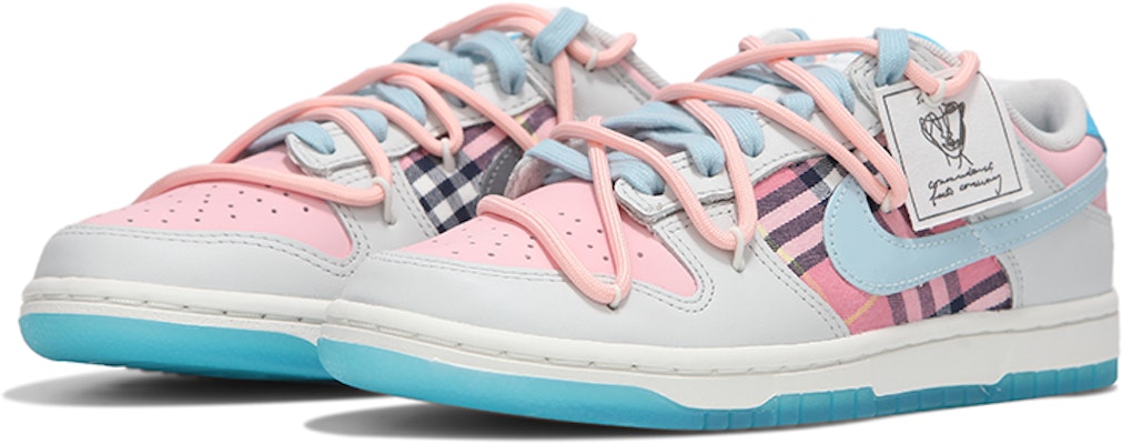 【訂製球鞋】 Nike Dunk Low 火心 灰粉格子 貼標ins風 解構綁帶 復古 低幫 板鞋 男女同款 粉灰色 Lookbook 【訂製球鞋】 Nike Dunk Low 火心 灰粉格子 貼標ins風 解構綁帶 復古 低幫 板鞋 男女同款 粉灰色