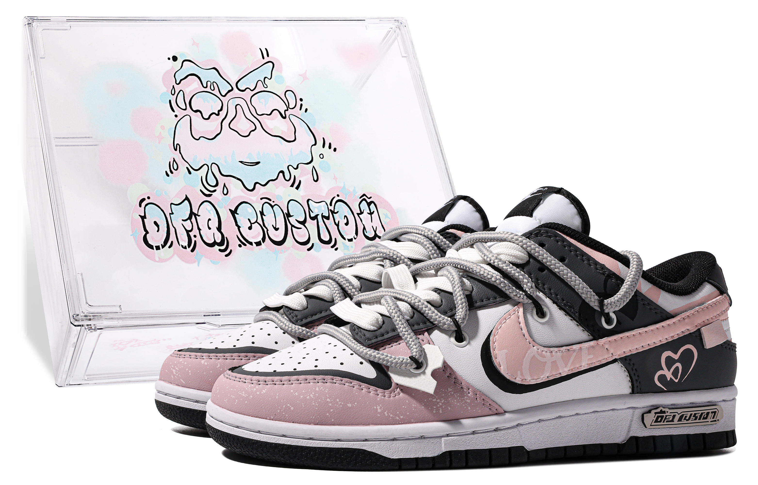 Buy 【定製球鞋】 Nike Dunk Low 達文西定製 浪漫心動 特殊鞋盒 LOVE 愛心 塗鴉 潑墨 簡約 舒適 透氣 低筒 板鞋 男款 灰粉白