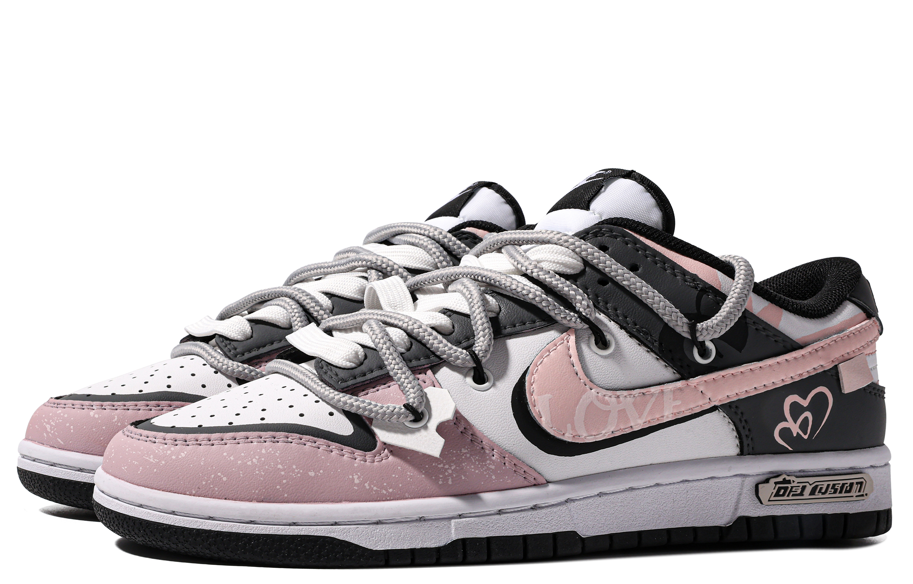 Shop 【定製球鞋】 Nike Dunk Low 達文西定製 浪漫心動 特殊鞋盒 LOVE 愛心 塗鴉 潑墨 簡約 舒適 透氣 低筒 板鞋 男款 灰粉白