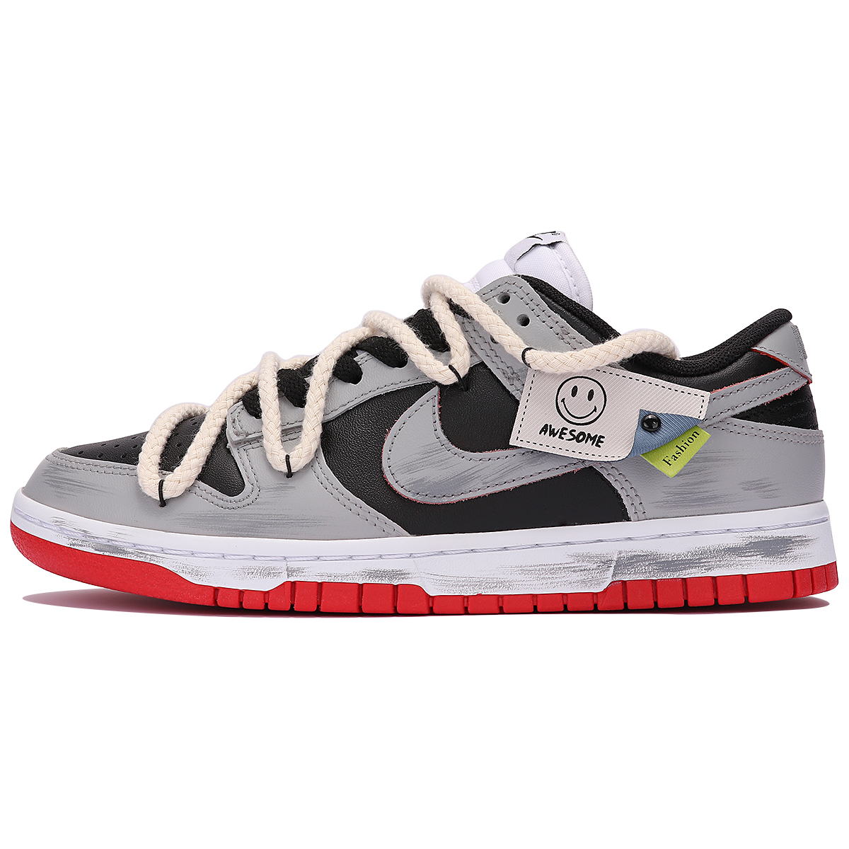 Buy 【定制球鞋】Nike Dunk Low 灰色軌跡 復古 做舊 解構風 百搭 低幫 板鞋 男女同款 黑灰