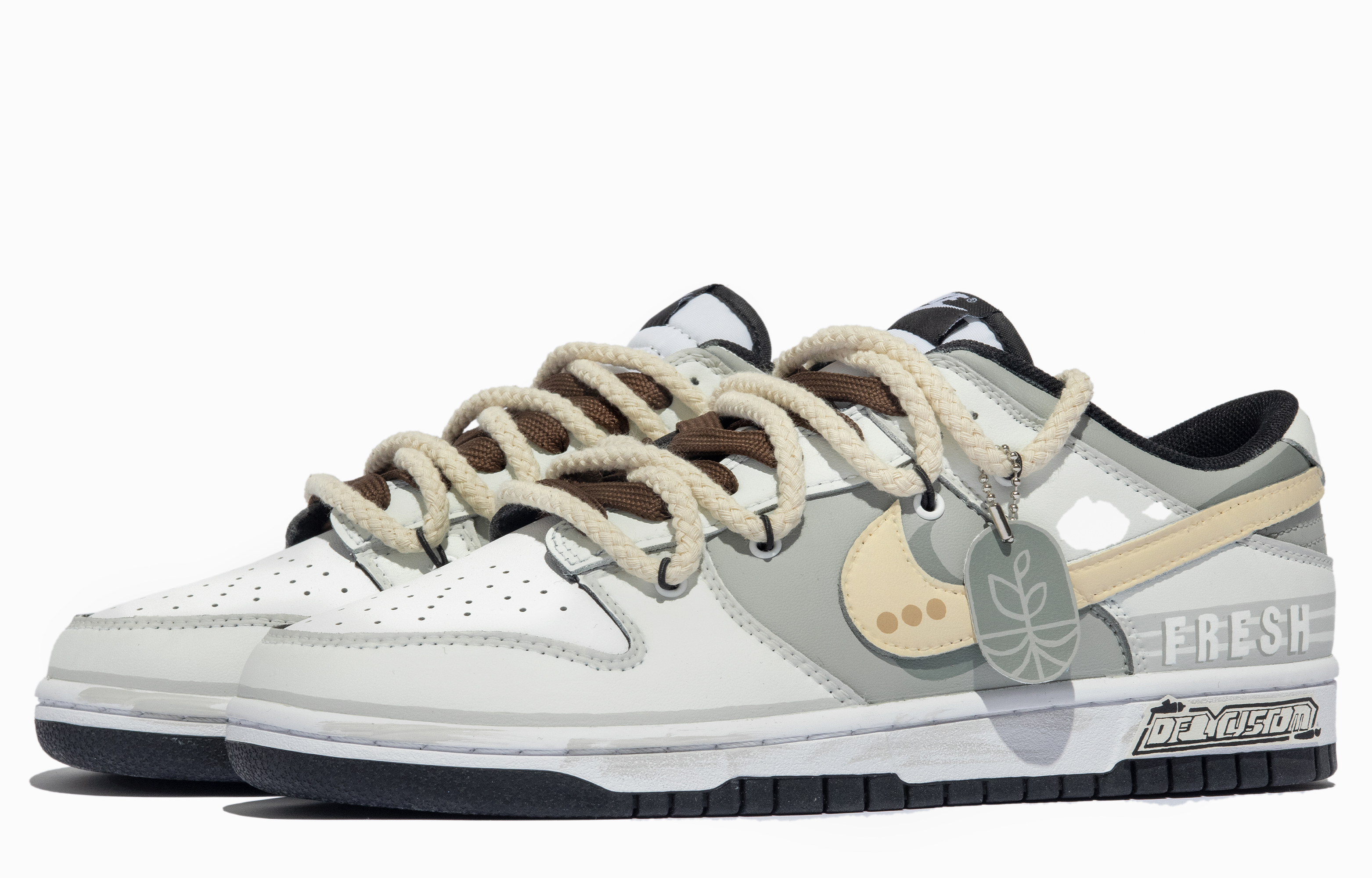 Lookbook [Kasut Custom] Nike Dunk Low 'Hutan Hijau Kuning Putih' CW1590-100(TeamM-女款万物生长xhzz))