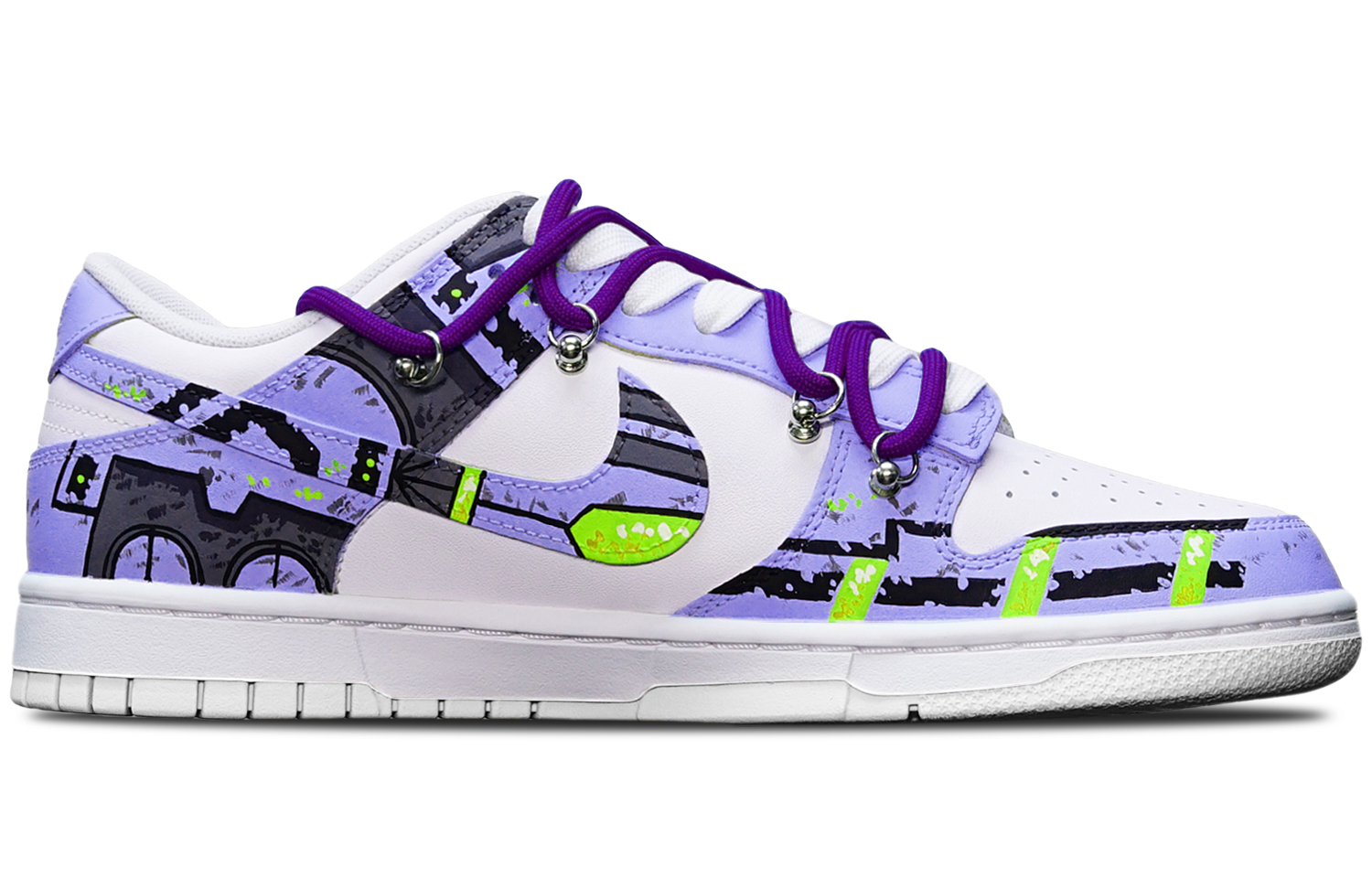 Order [Sepatu Custom] Nike Dunk Low 'Gundam Cyberpunk Biru Ungu Putih Deconstructed' DH9765-100(TeamT-战损III蓝紫S-BOX)