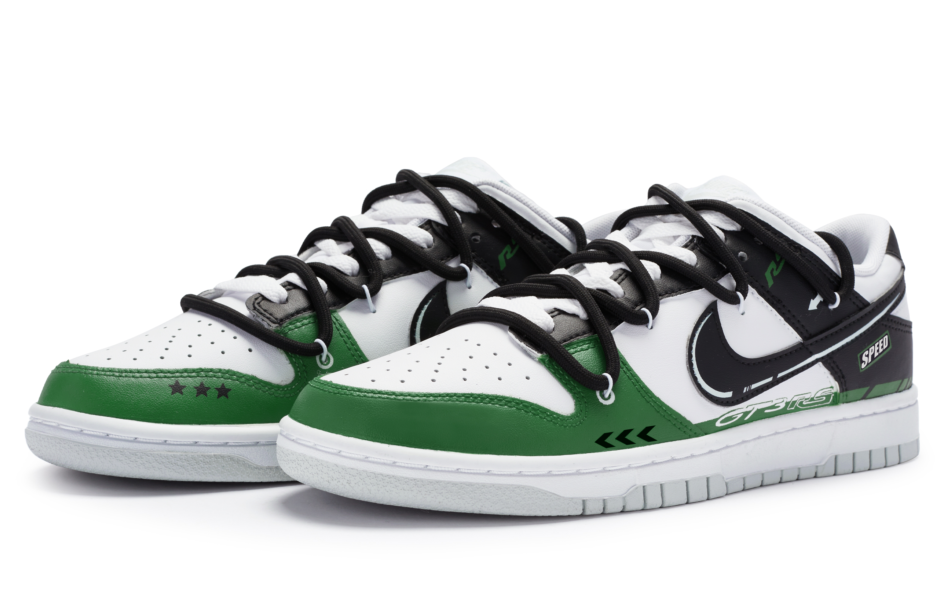 Lookbook [Zapatillas Personalizadas] Nike Dunk Low 'Pintadas a Mano Negro Verde' DV0831-101(TeamR-男款GT3黑绿)
