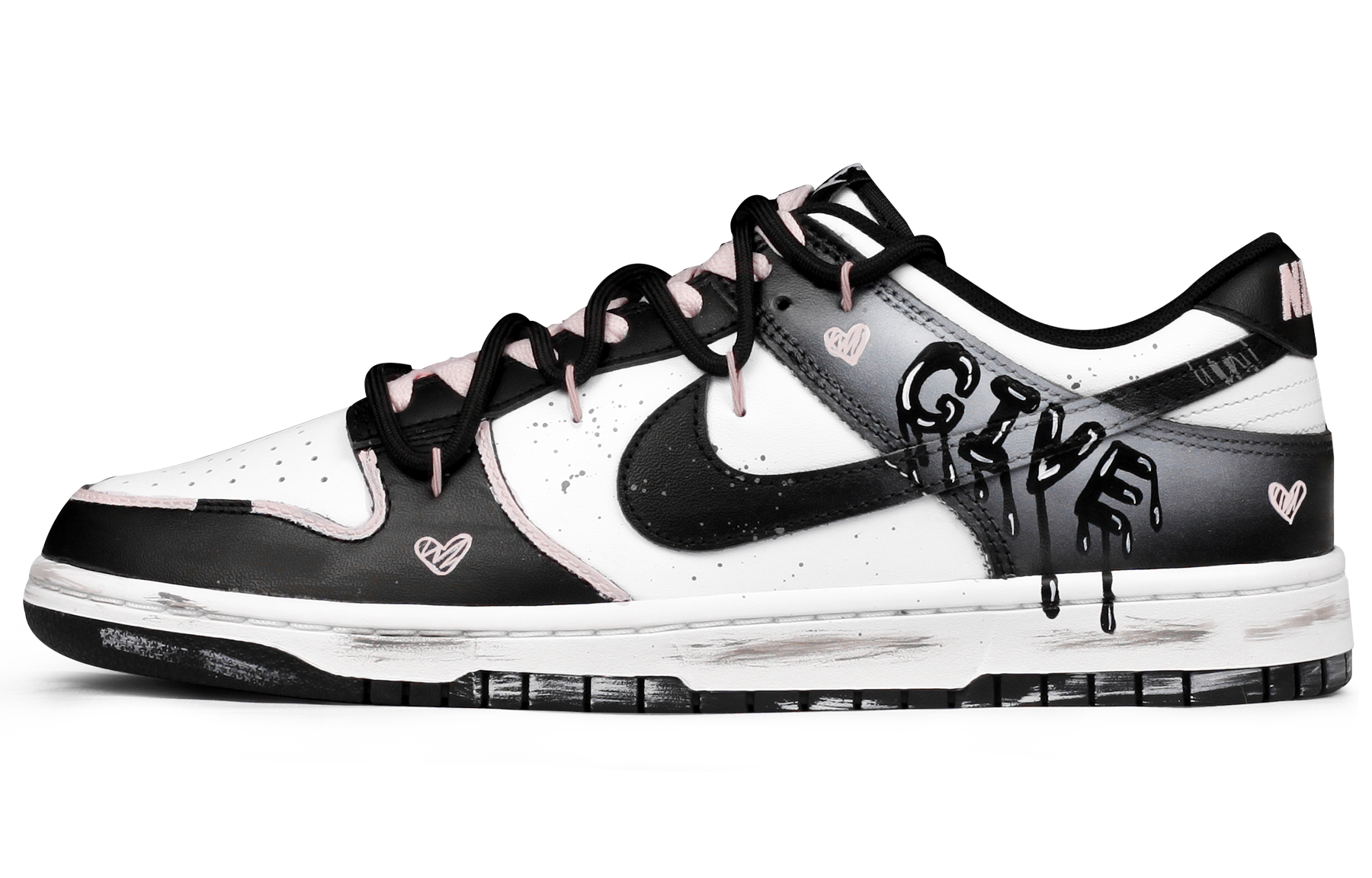 Buy 【定製球鞋】 Nike Dunk 高質感 手繪塗鴉 愛心 經典 好搭 高仿舊風 懷舊 防滑耐磨輕便透氣 低筒 板鞋 男款 黑白