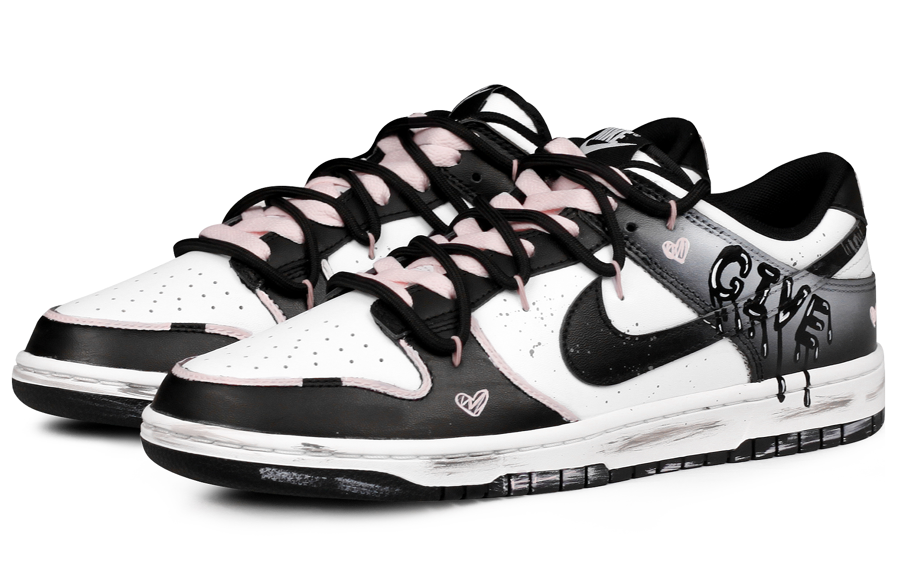 Shop 【定製球鞋】 Nike Dunk 高質感 手繪塗鴉 愛心 經典 好搭 高仿舊風 懷舊 防滑耐磨輕便透氣 低筒 板鞋 男款 黑白