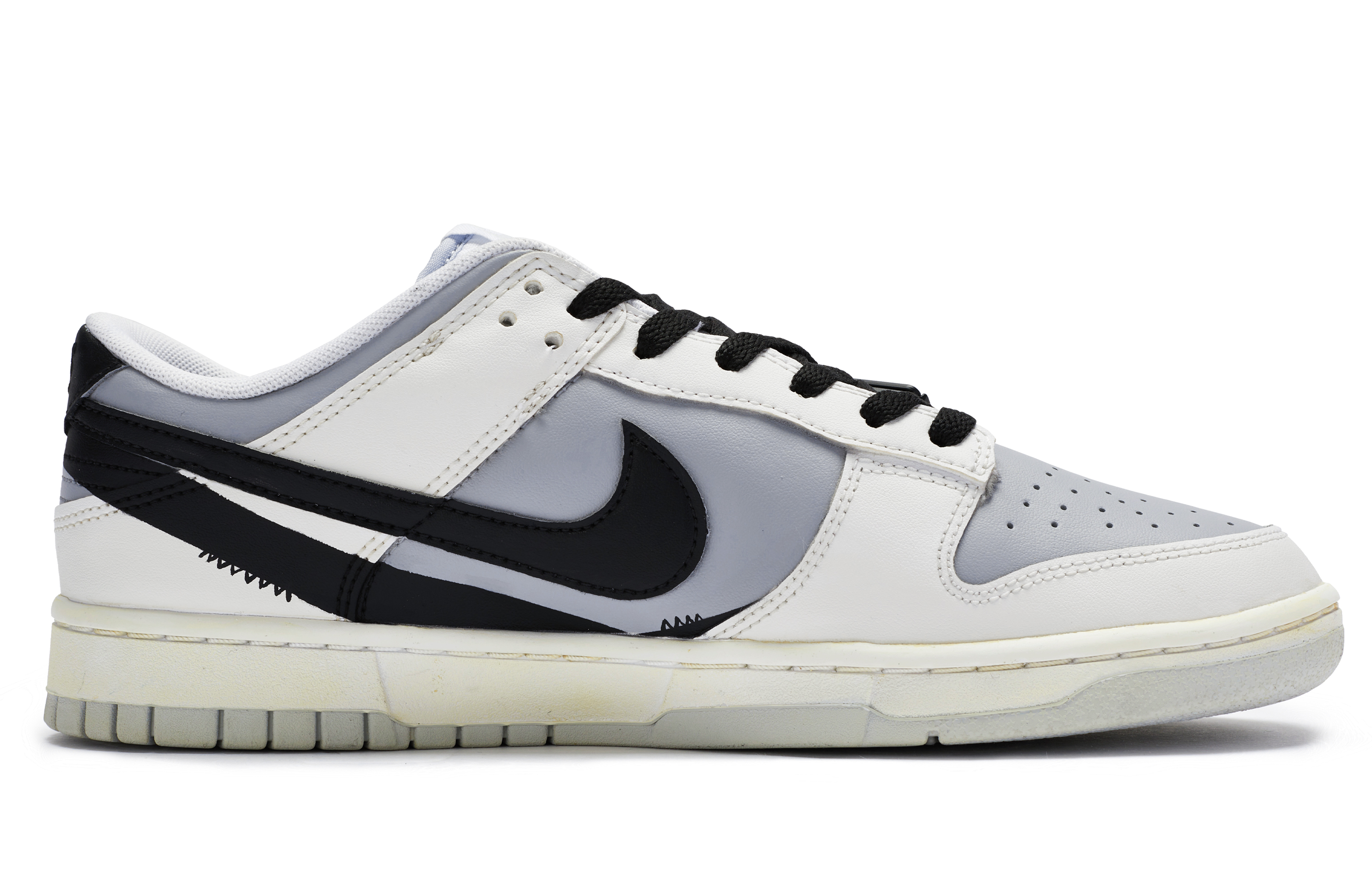 Order [Kasut Tersuai] Nike Dunk Low 'Dilukis Tangan Hitam Putih Kelabu' DV0831-101-444119