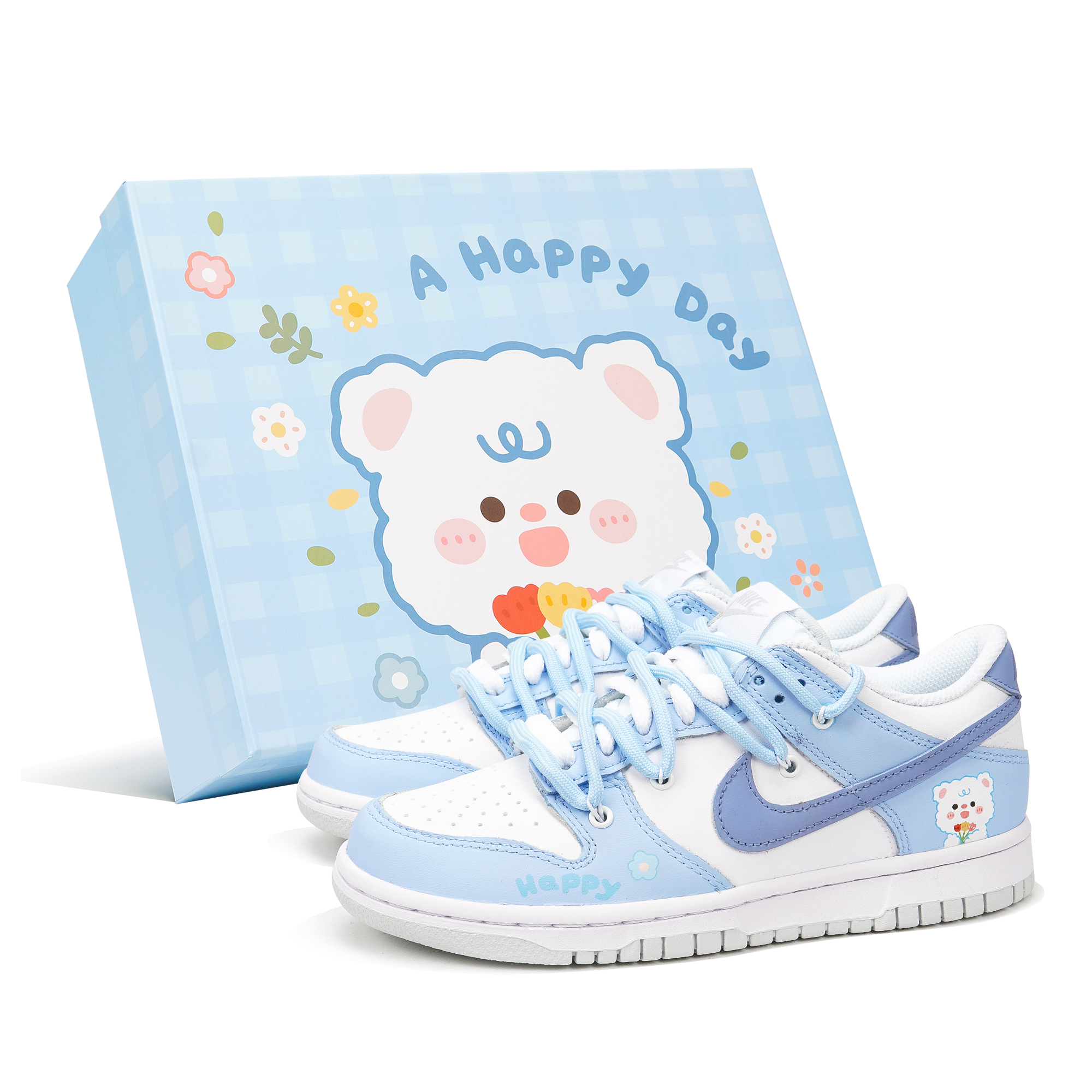 [Custom Shoes] Nike Dunk Low 'Happy Bear White-Blue'