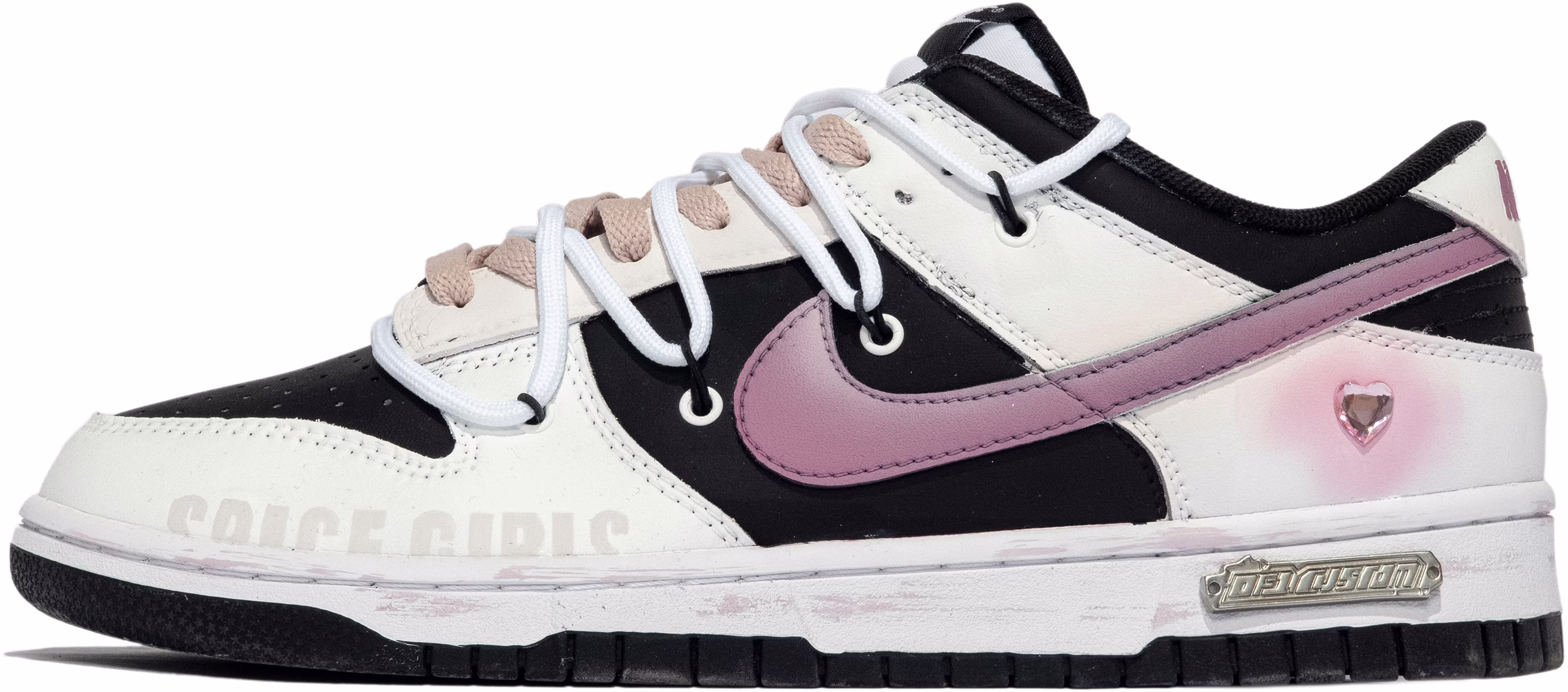 custom-shoes-nike-dunk-low-heart-dot-black-white-pink