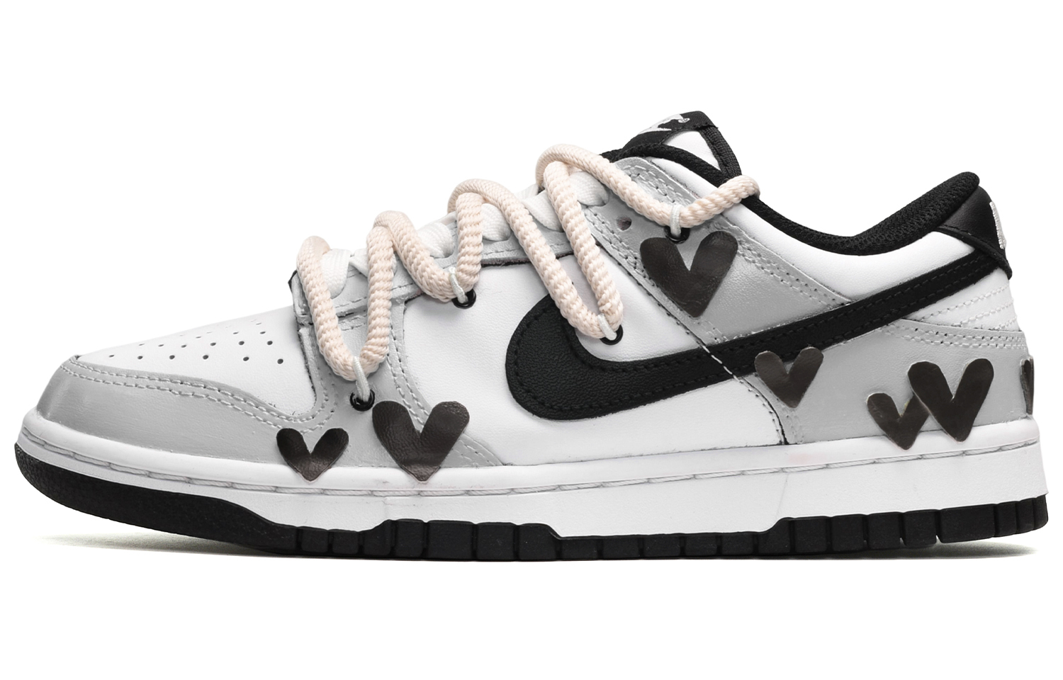 Order ナイキ ダンク LOW ハートパッチ 黒白 (Nike Dunk LOW Heart Patch Black/White) DD1391-100(TeamE-男款爱心贴黑白灰)