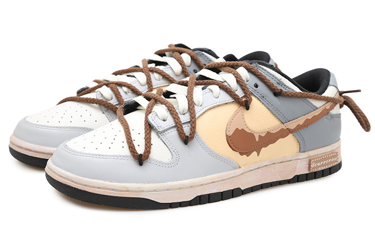 Lookbook 【訂製球鞋】Nike Dunk Low 蜂蜜巧克力 貼布 麻繩 解構風 潮流復古 低筒 板鞋 男款 棕灰色